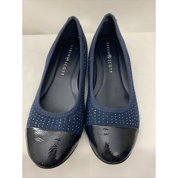 Karen Scott Navy Ballet Flats Womens 6.5 Beaded Flats Slip Ons - Picture 1 of 8